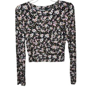Wild Fable Ditsy Floral Ribbed Y2K Knit Cropped Top Baby T Shirt Long Sleeve S